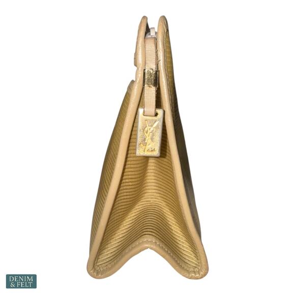 Yves Saint Laurent Brown Ribbed Clutch Travel Leather Trim Vintage Statement Bag - Picture 7 of 16